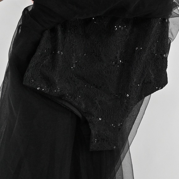 Black Strapless Tulle Corset Dress Size S Fairy Grunge Whimsigoth Sequin Gown - Picture 7 of 12